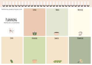 Planning des repas de la semaine - Vert - Beige