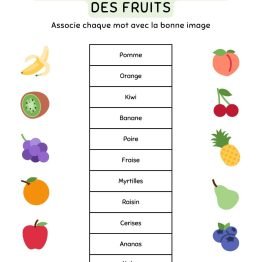 Fiches d'exercices associer des fruit simple CE1, CE2