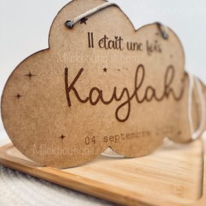 Plaque naissance personnalisée nuage – Prénom et date gravés – Déco chambre bébé