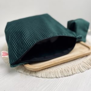 Ensemble trousse et porte-monnaie vert émeraude en velours côtelé – fait main, accessoire pratique et élégant, idée cadeau femme