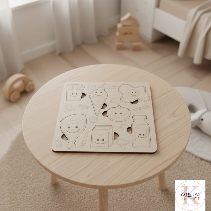 Puzzle en Bois Montessori 20×20 cm– Jouet Montessori – Puzzle d’Éveil Nourriture | Jouet en Bois Fait Main en France | Idée Cadeau Enfant – Image 4